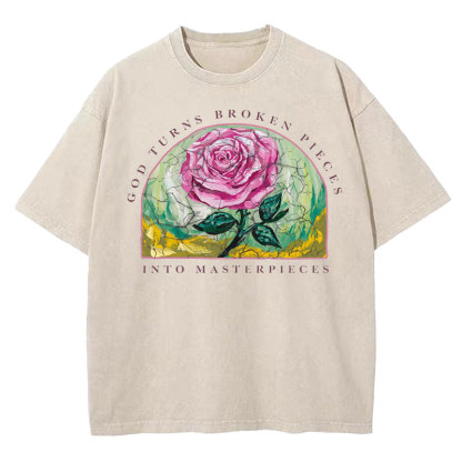 God Turns Broken Pieces Into Masterpieces Christian Washed T-Shirt