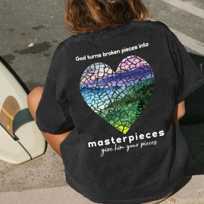 God Turns Broken Pieces Into Masterpieces Christian Washed T-Shirt