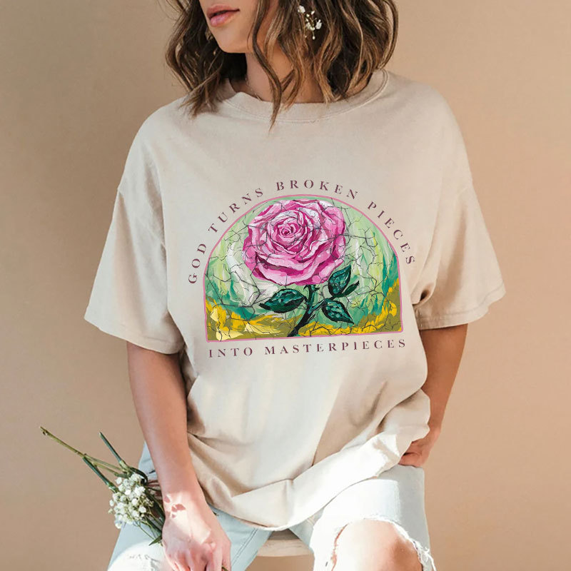 God Turns Broken Pieces Into Masterpieces Christian Washed T-Shirt