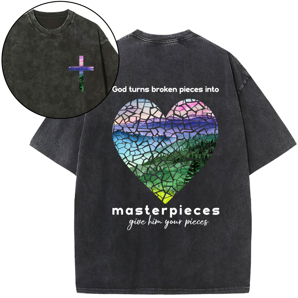 God Turns Broken Pieces Into Masterpieces Christian Washed T-Shirt