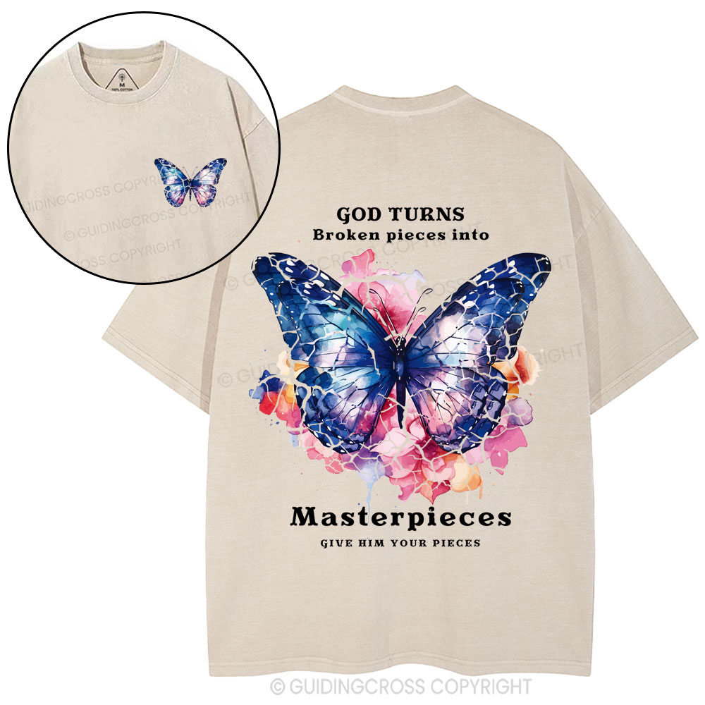 God Turns Broken Pieces Into Masterpieces Christian Washed T-Shirt