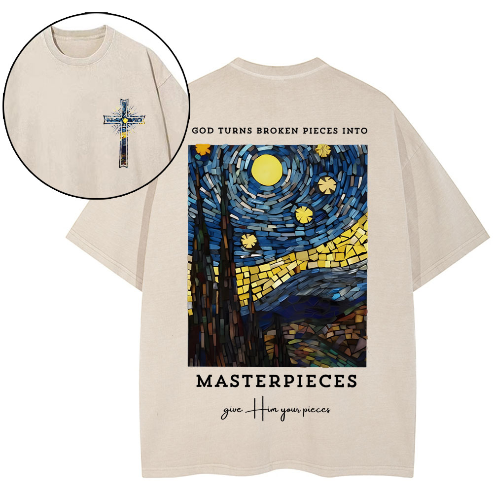 God Turns Broken Pieces Into Masterpieces Christian Washed T-Shirt