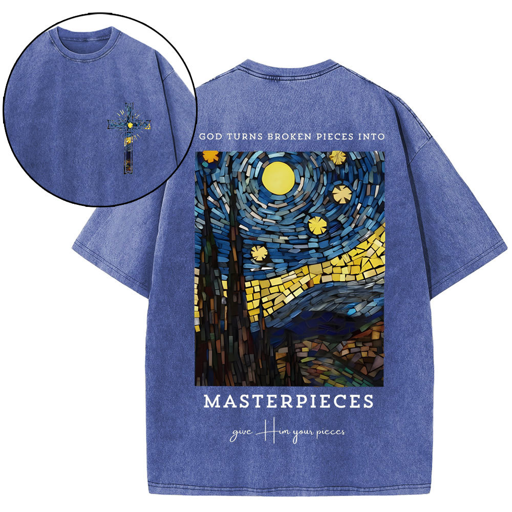 God Turns Broken Pieces Into Masterpieces Christian Washed T-Shirt