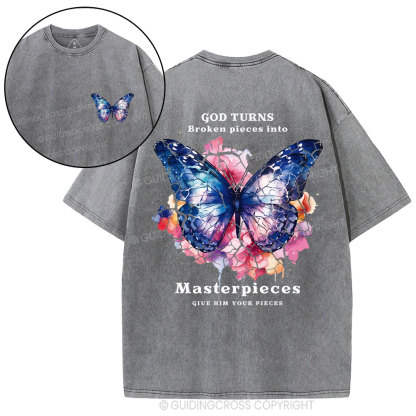 God Turns Broken Pieces Into Masterpieces Christian Washed T-Shirt