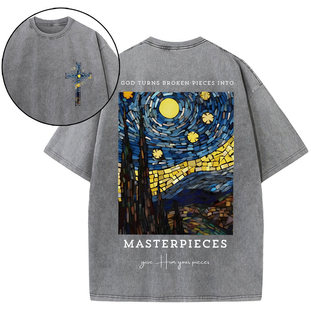 God Turns Broken Pieces Into Masterpieces Christian Washed T-Shirt