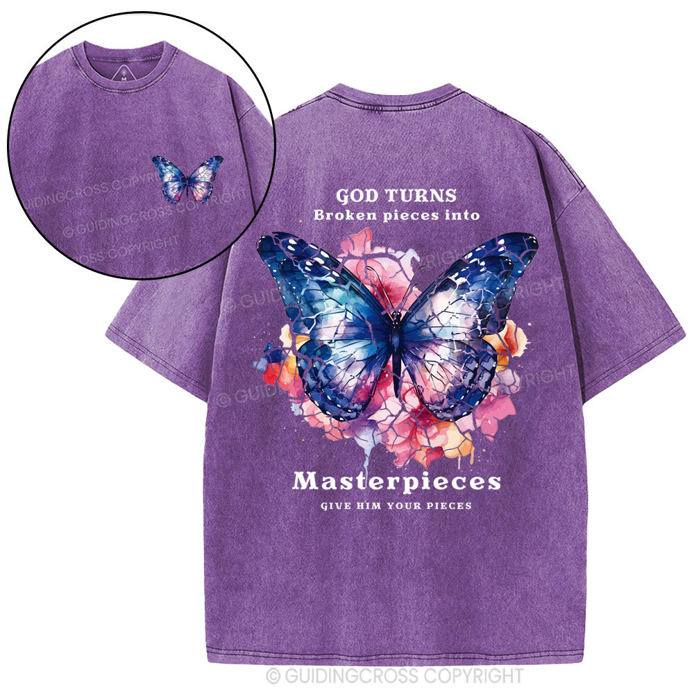 God Turns Broken Pieces Into Masterpieces Christian Washed T-Shirt