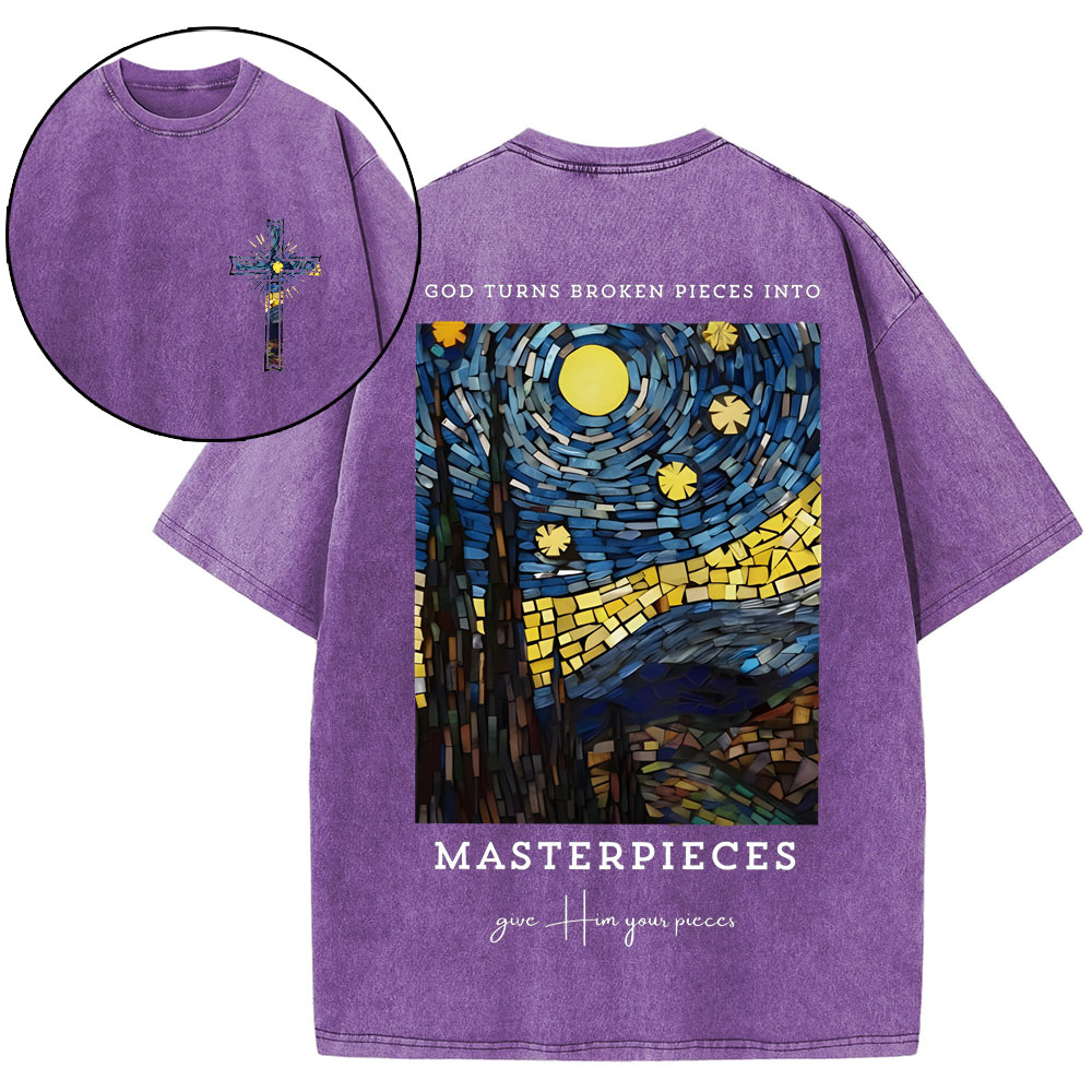 God Turns Broken Pieces Into Masterpieces Christian Washed T-Shirt