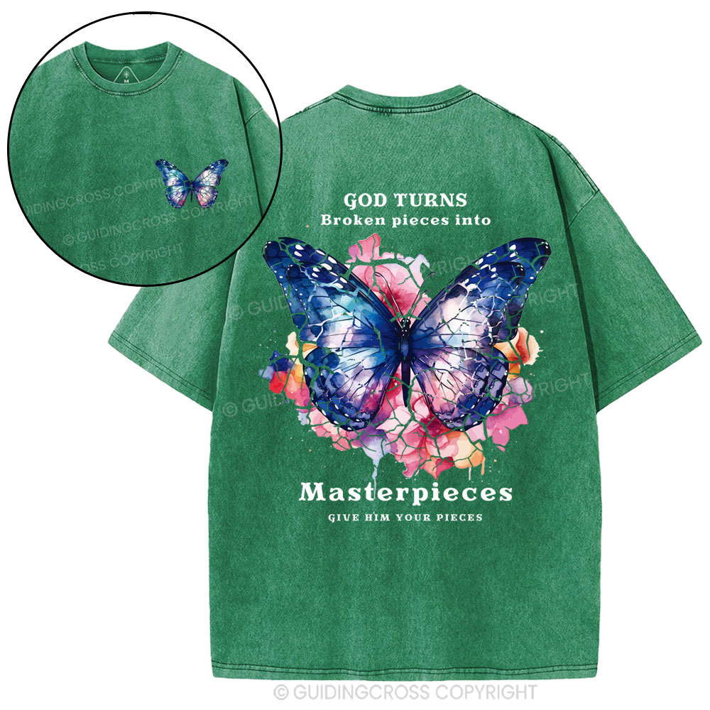 God Turns Broken Pieces Into Masterpieces Christian Washed T-Shirt