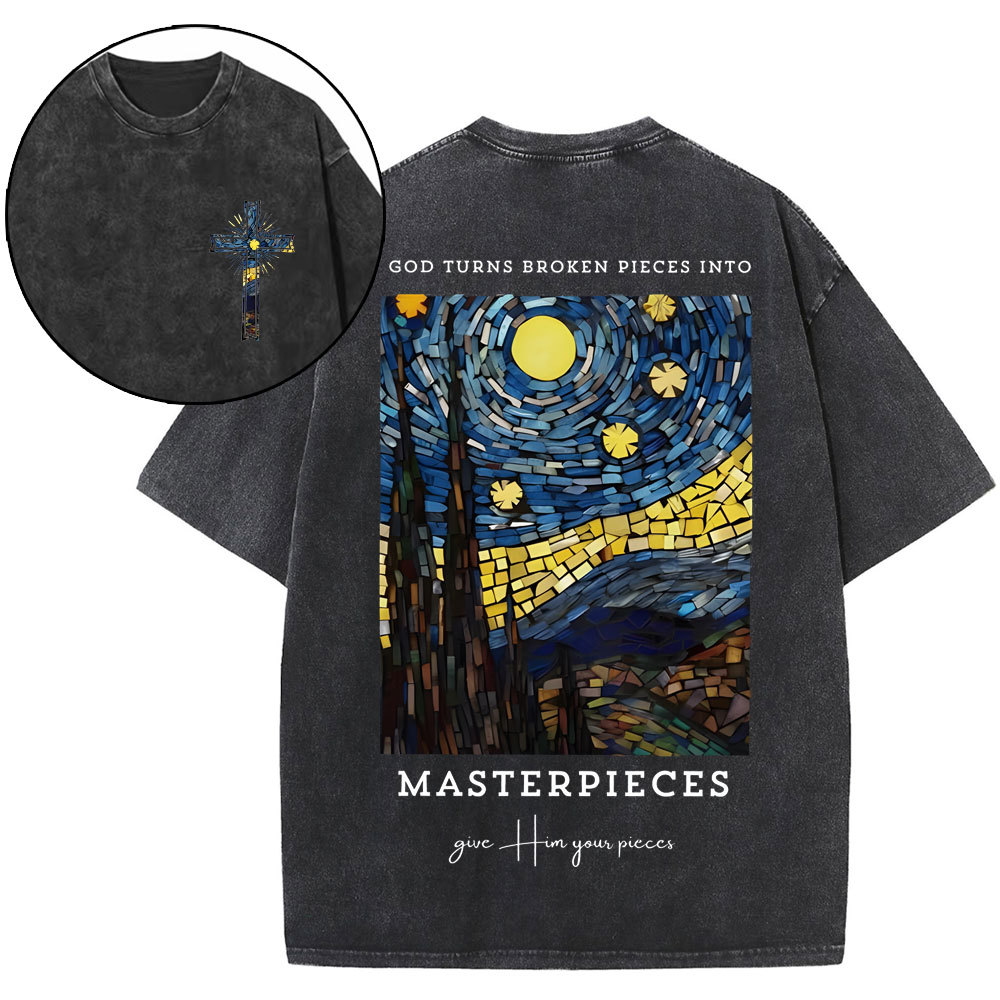 God Turns Broken Pieces Into Masterpieces Christian Washed T-Shirt