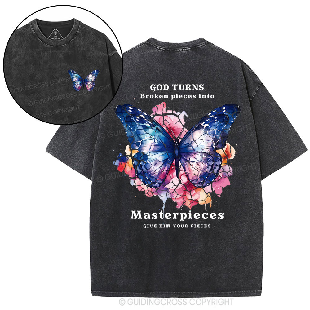 God Turns Broken Pieces Into Masterpieces Christian Washed T-Shirt