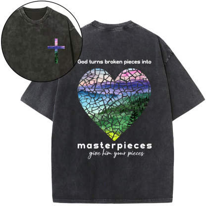 God Turns Broken Pieces Into Masterpieces Christian Washed T-Shirt