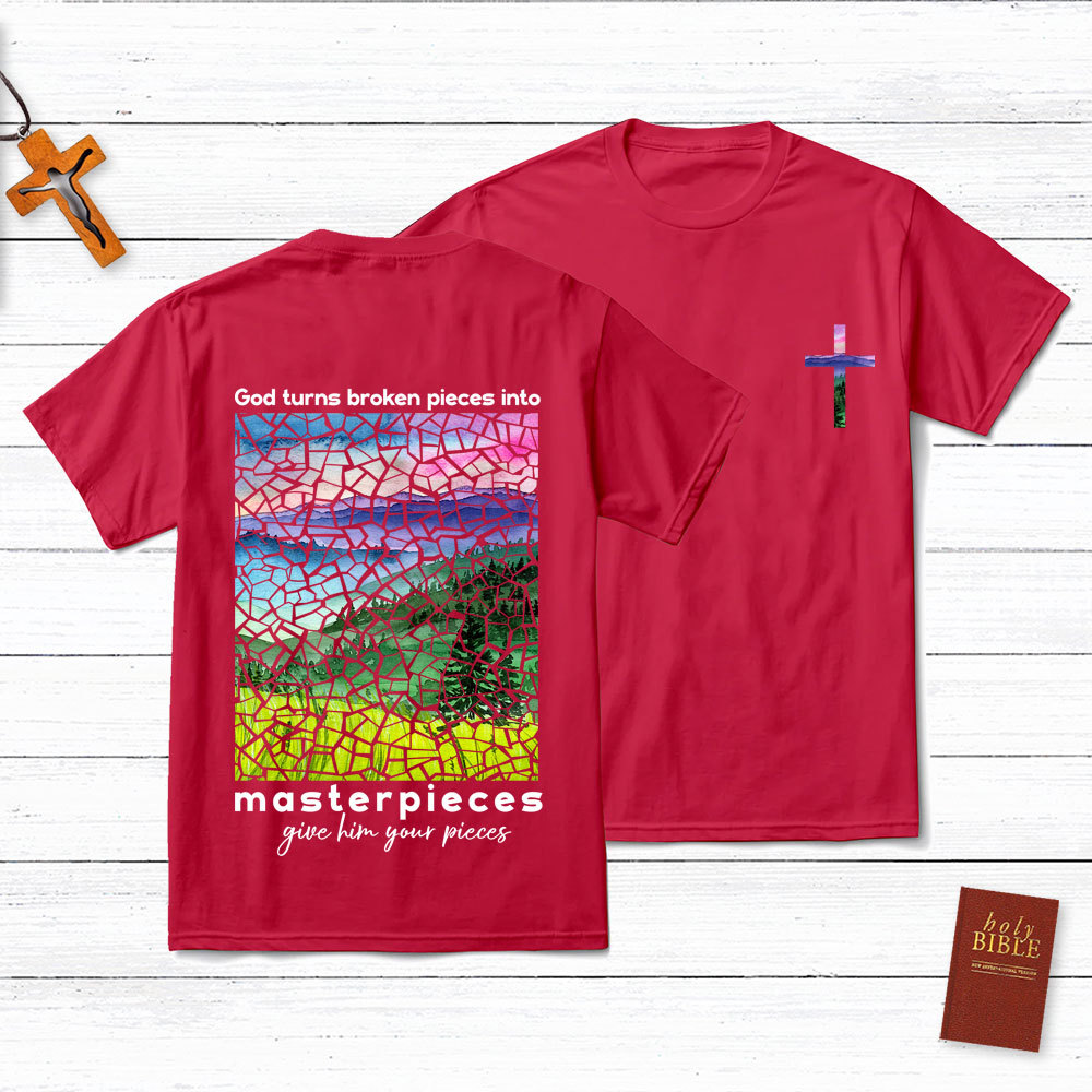 God Turns Broken Pieces Into Masterpieces Cross Christian T-Shirt