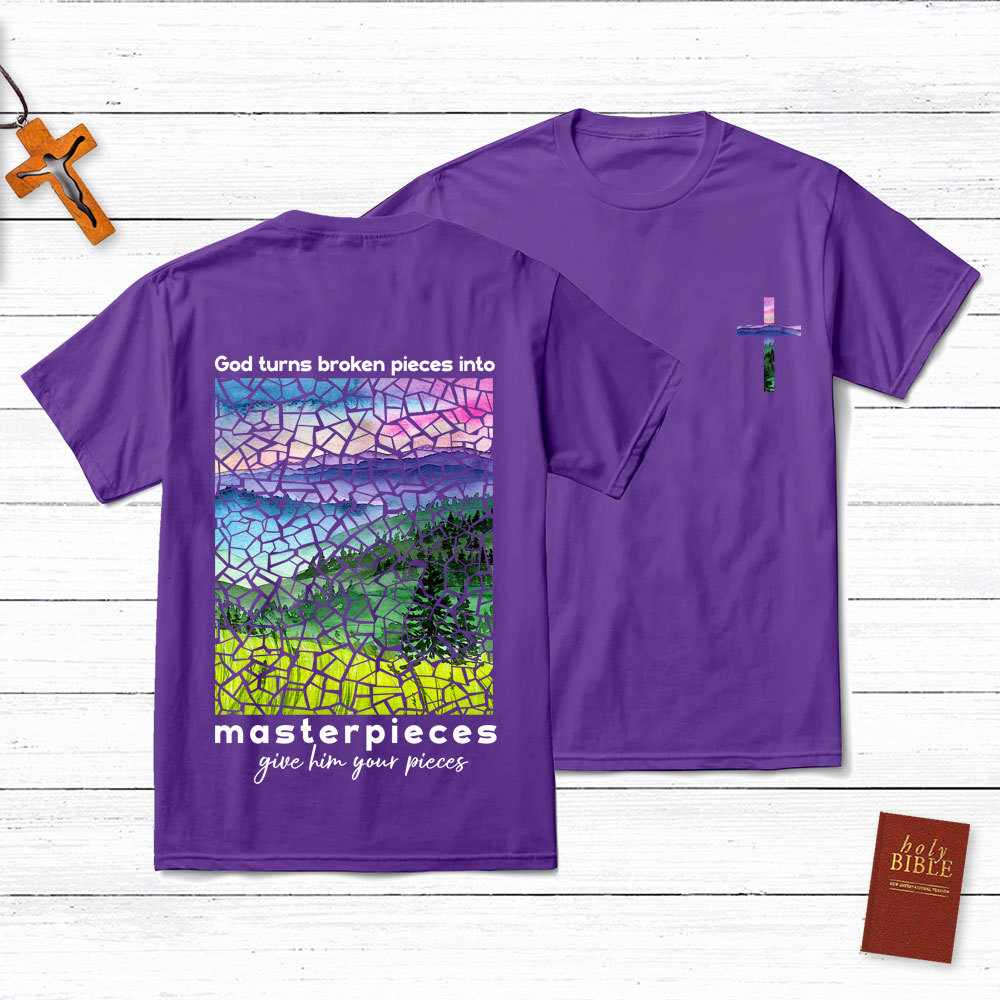 God Turns Broken Pieces Into Masterpieces Cross Christian T-Shirt