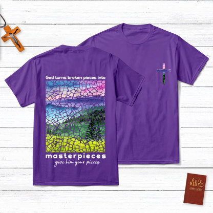 God Turns Broken Pieces Into Masterpieces Cross Christian T-Shirt