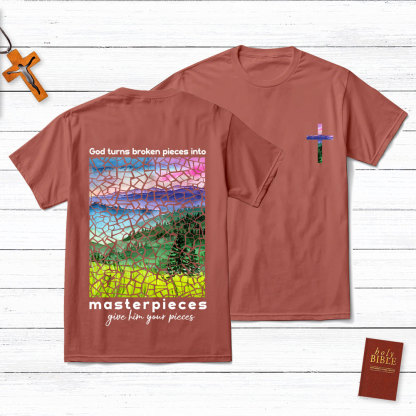 God Turns Broken Pieces Into Masterpieces Cross Christian T-Shirt