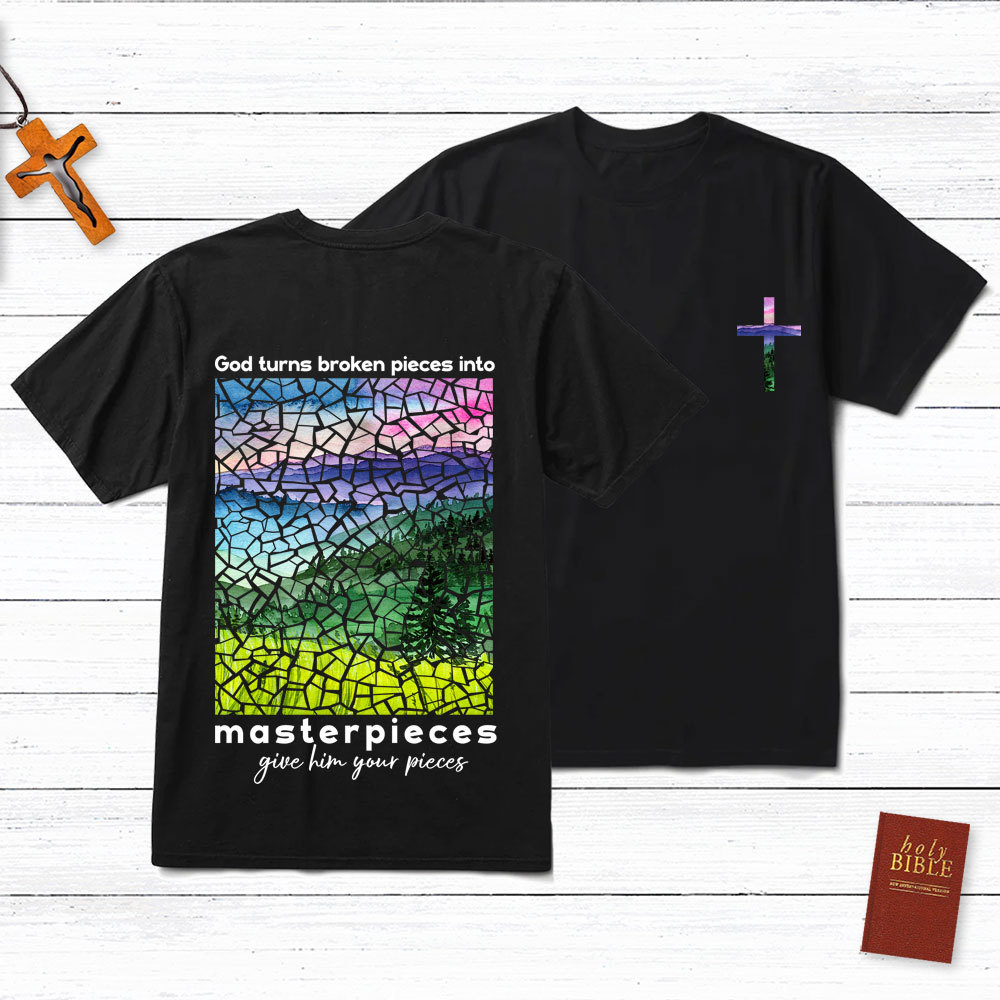 God Turns Broken Pieces Into Masterpieces Cross Christian T-Shirt