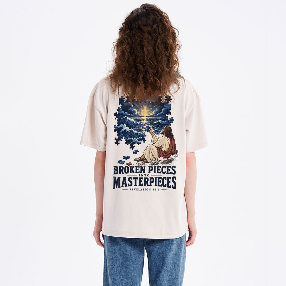 God Turns Broken Pieces Into Masterpieces Christian Washed T-Shirt