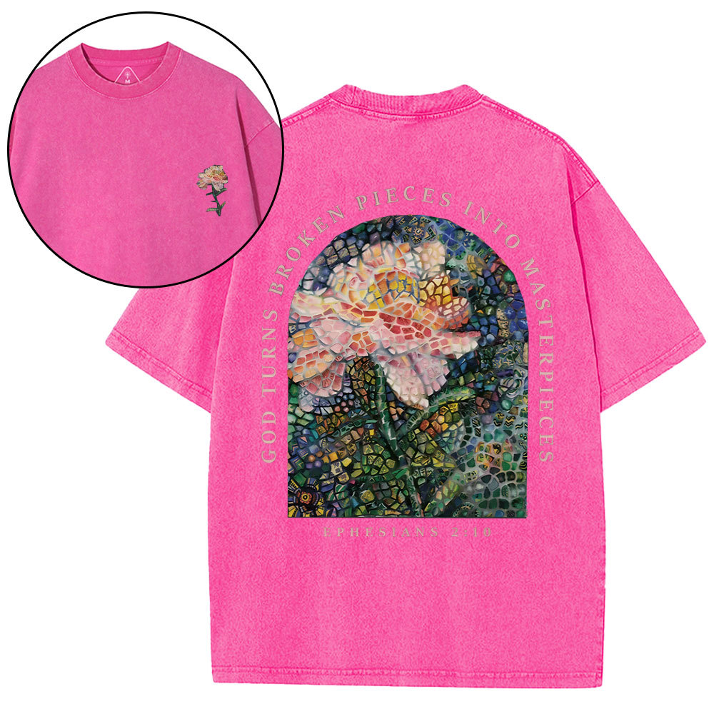 God Turns Broken Pieces Into Masterpieces Christian Washed T-Shirt