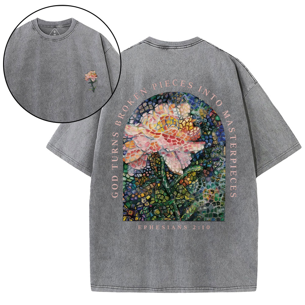 God Turns Broken Pieces Into Masterpieces Christian Washed T-Shirt