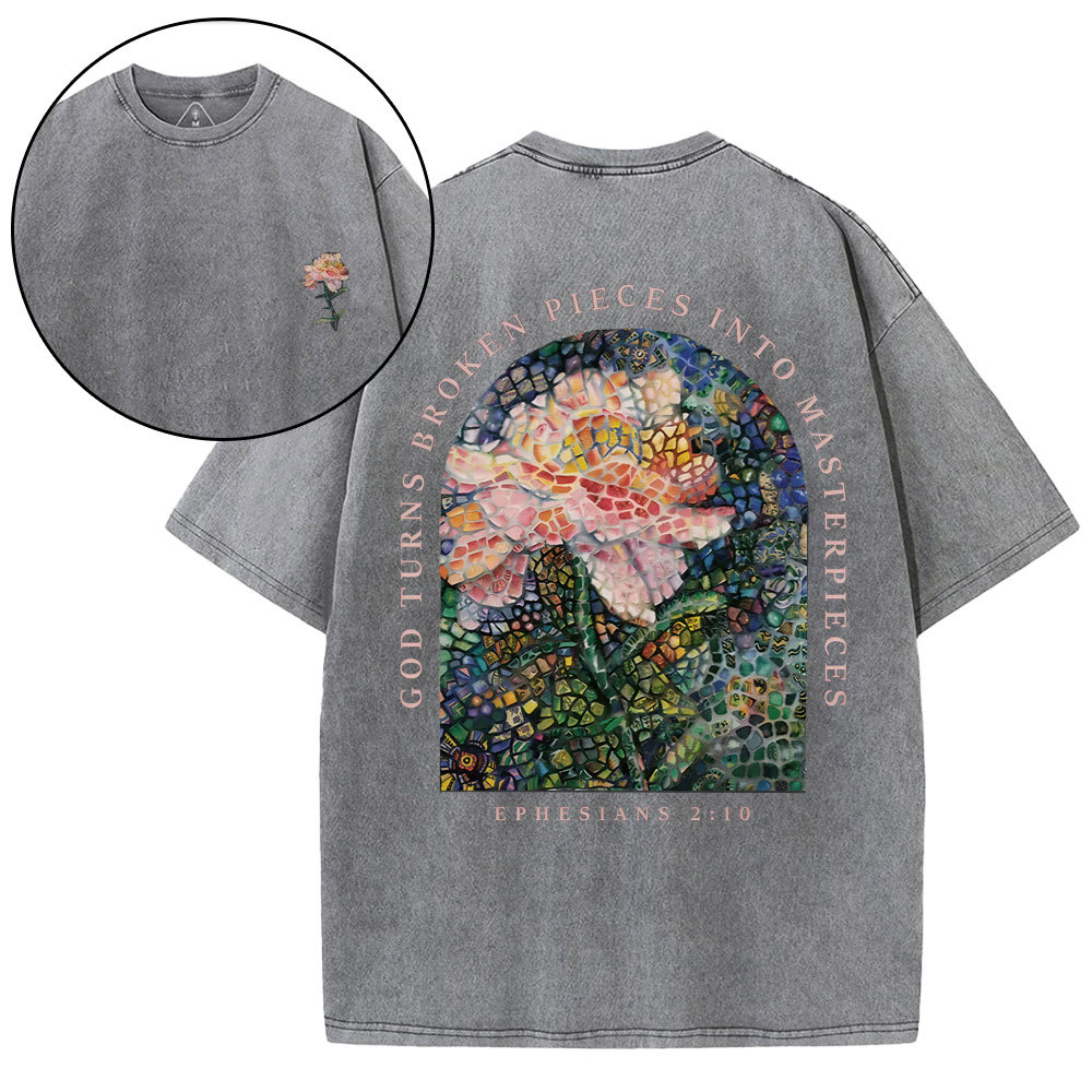 God Turns Broken Pieces Into Masterpieces Christian Washed T-Shirt