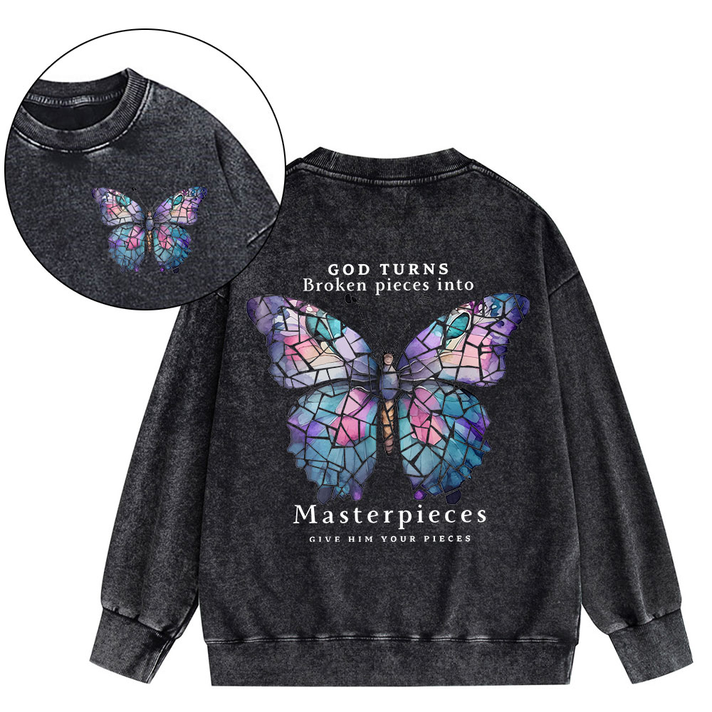 God Turns Broken Pieces Into MasterpiecesChirstian Washed  Sweatshirt