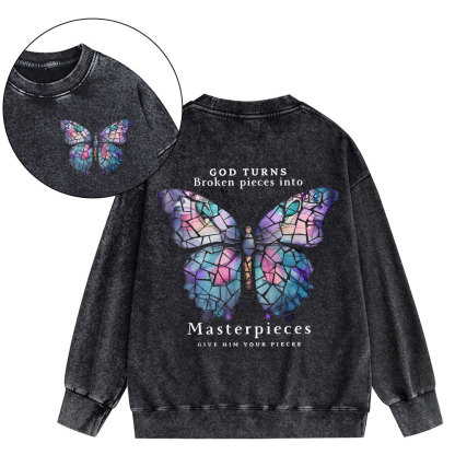 God Turns Broken Pieces Into MasterpiecesChirstian Washed  Sweatshirt