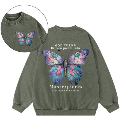 God Turns Broken Pieces Into MasterpiecesChirstian Washed  Sweatshirt