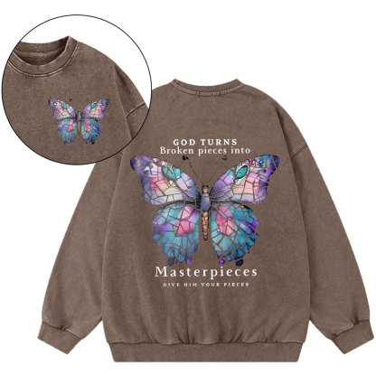 God Turns Broken Pieces Into MasterpiecesChirstian Washed  Sweatshirt