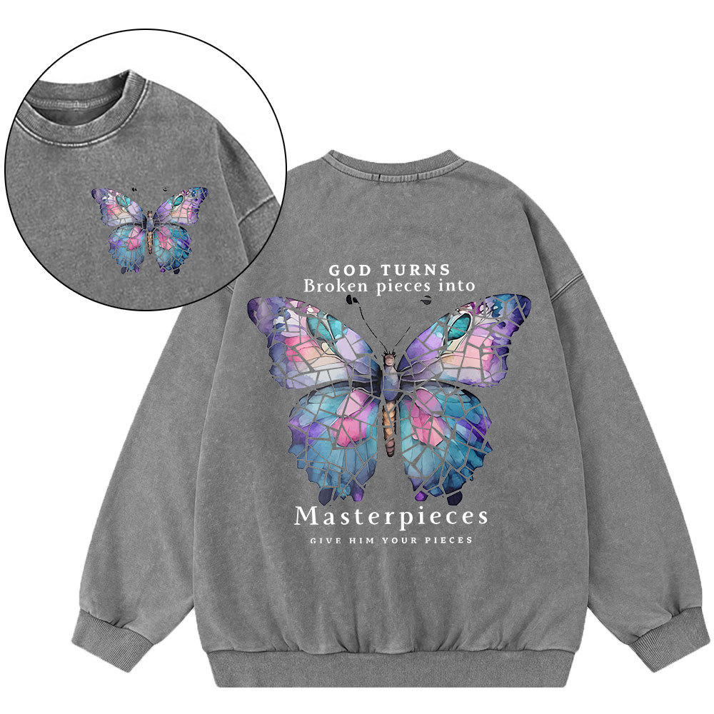 God Turns Broken Pieces Into MasterpiecesChirstian Washed  Sweatshirt