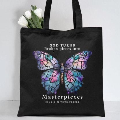 God Turns Broken Pieces Into Masterpieces Christian Canvas Tote Bag