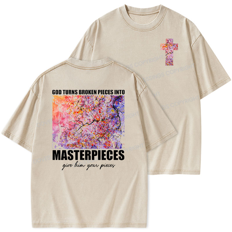 God Turns Broken Pieces into Masterpieces Christian Washed T-Shirt