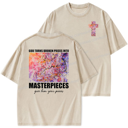 God Turns Broken Pieces into Masterpieces Christian Washed T-Shirt