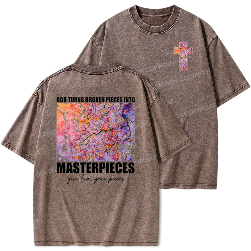 God Turns Broken Pieces into Masterpieces Christian Washed T-Shirt
