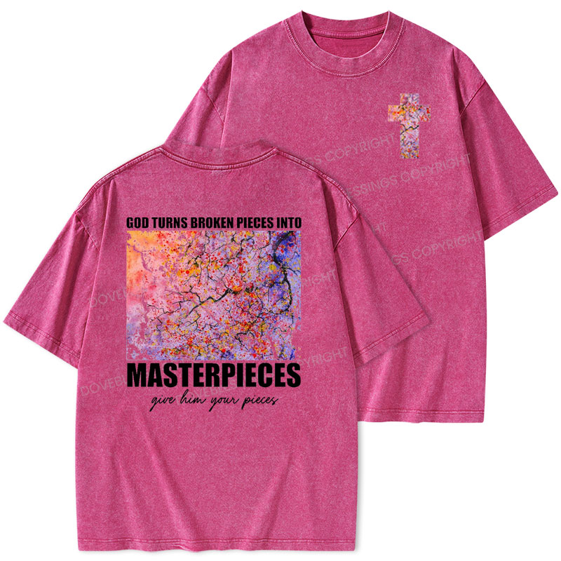 God Turns Broken Pieces into Masterpieces Christian Washed T-Shirt