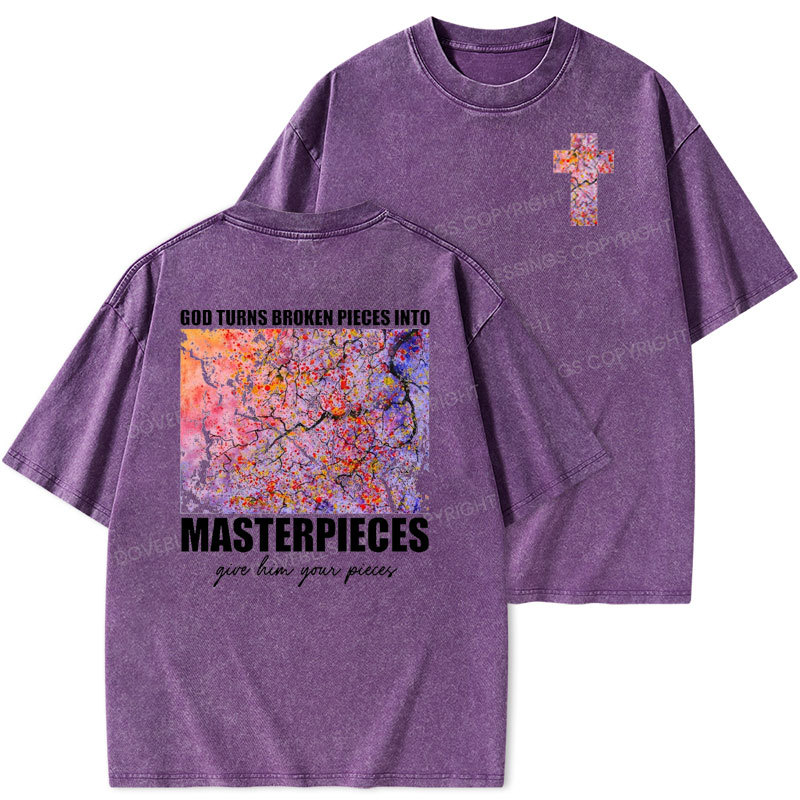 God Turns Broken Pieces into Masterpieces Christian Washed T-Shirt