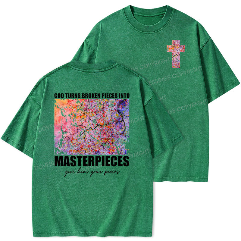 God Turns Broken Pieces into Masterpieces Christian Washed T-Shirt