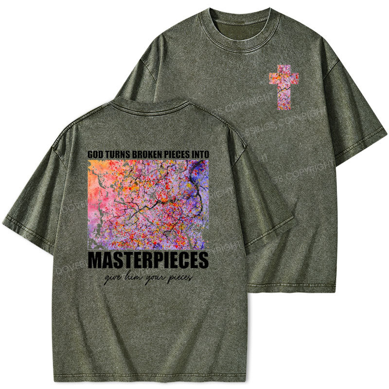 God Turns Broken Pieces into Masterpieces Christian Washed T-Shirt
