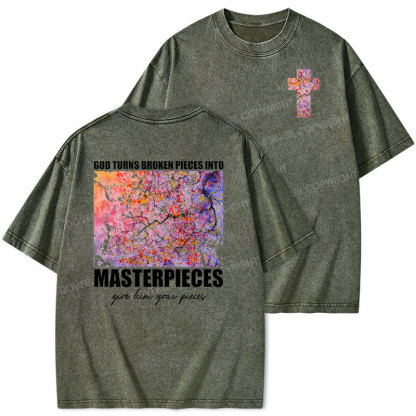 God Turns Broken Pieces into Masterpieces Christian Washed T-Shirt