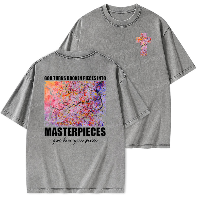 God Turns Broken Pieces into Masterpieces Christian Washed T-Shirt