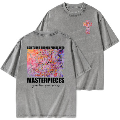 God Turns Broken Pieces into Masterpieces Christian Washed T-Shirt
