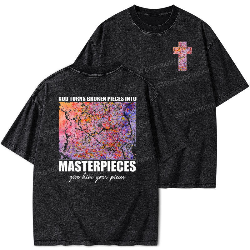 God Turns Broken Pieces into Masterpieces Christian Washed T-Shirt