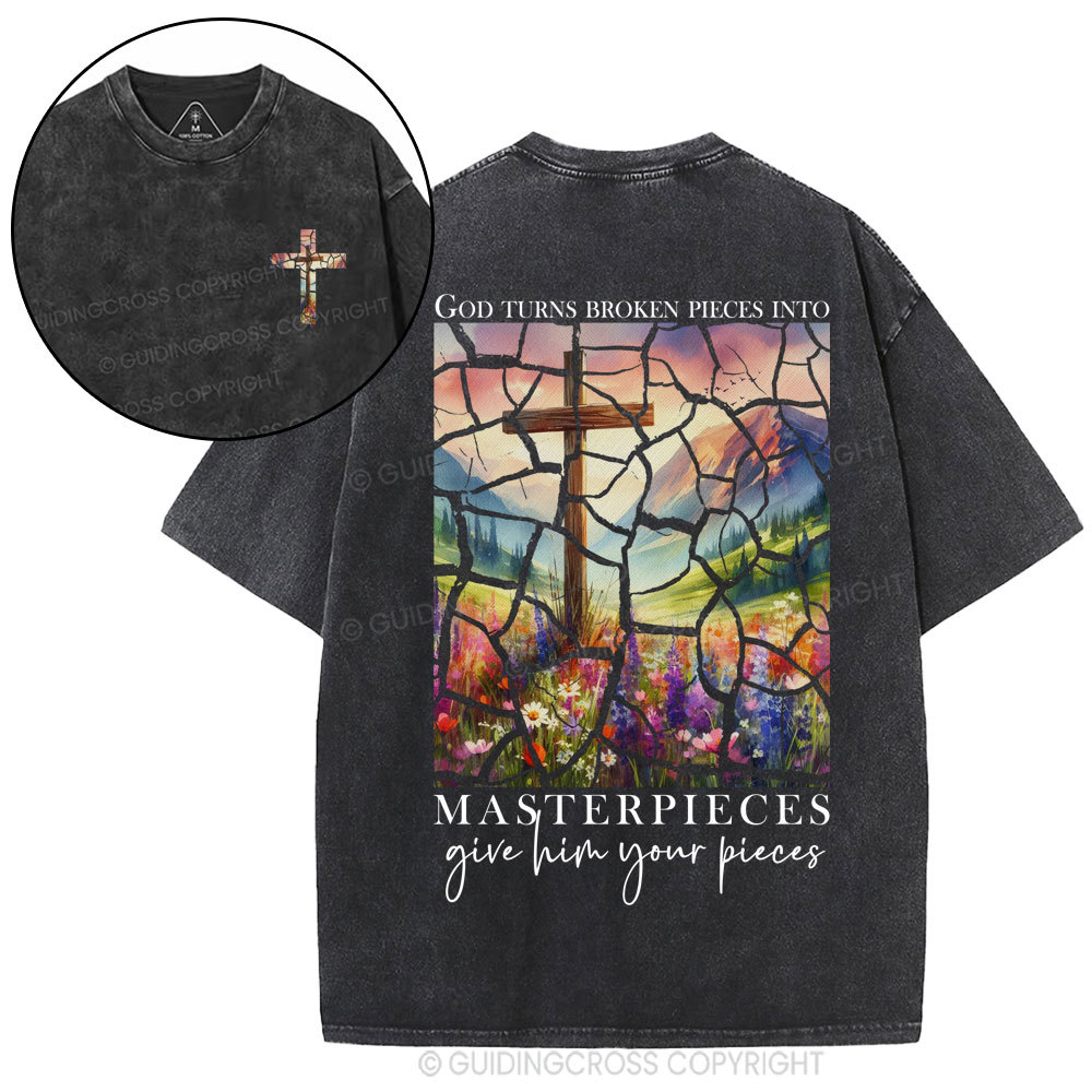 God Turns Broken Pieces into Masterpieces Christian Washed T-Shirt
