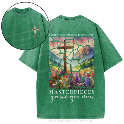 God Turns Broken Pieces into Masterpieces Christian Washed T-Shirt