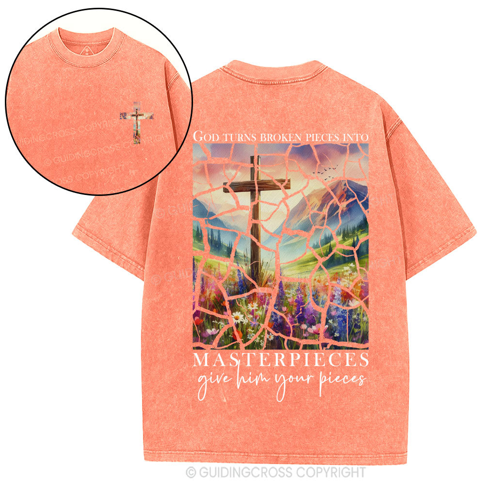 God Turns Broken Pieces into Masterpieces Christian Washed T-Shirt