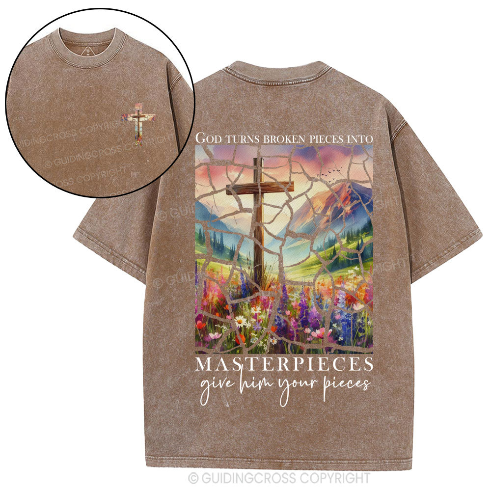 God Turns Broken Pieces into Masterpieces Christian Washed T-Shirt