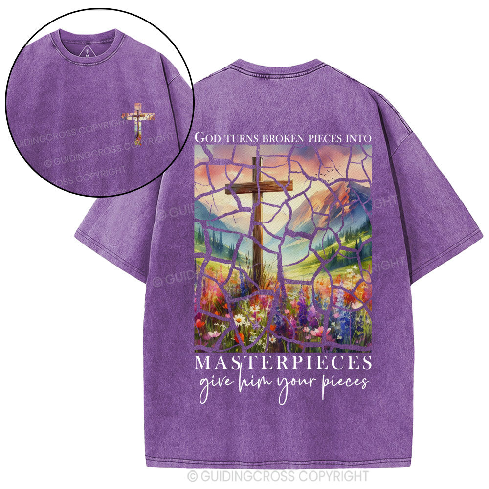 God Turns Broken Pieces into Masterpieces Christian Washed T-Shirt