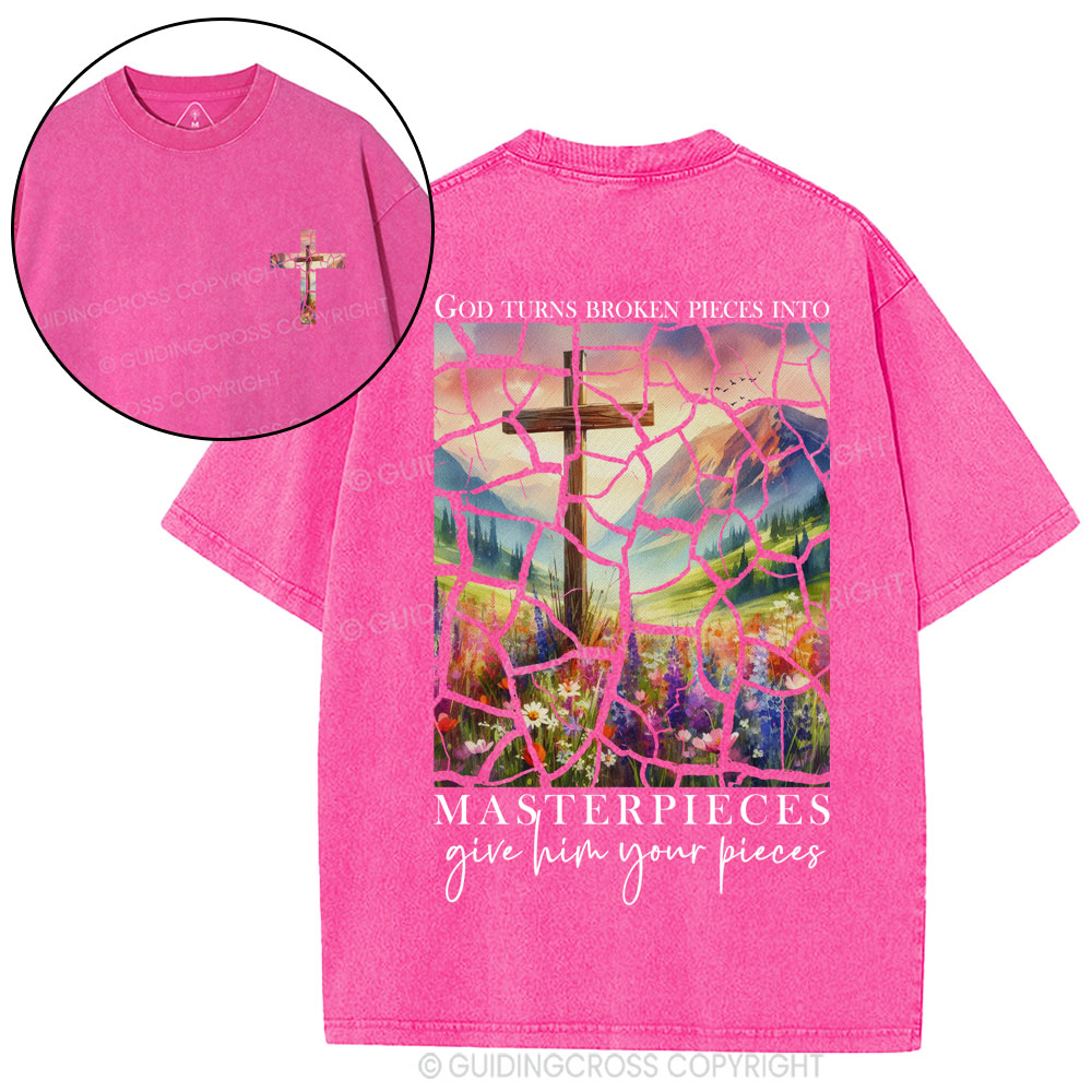 God Turns Broken Pieces into Masterpieces Christian Washed T-Shirt