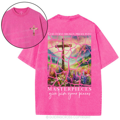 God Turns Broken Pieces into Masterpieces Christian Washed T-Shirt
