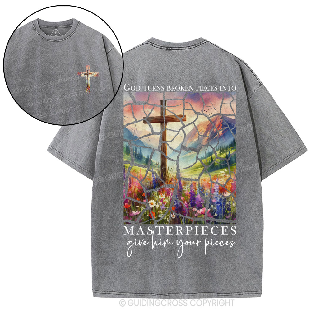 God Turns Broken Pieces into Masterpieces Christian Washed T-Shirt