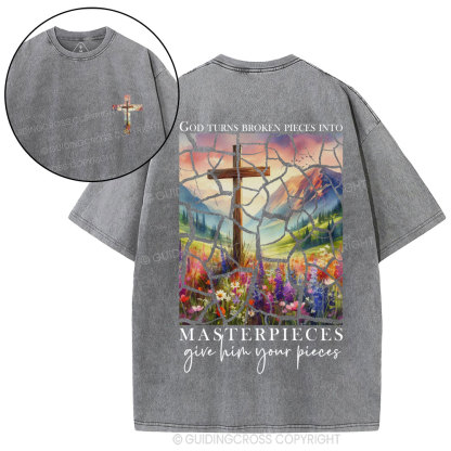 God Turns Broken Pieces into Masterpieces Christian Washed T-Shirt
